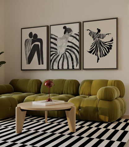 Abstract Canvas Art – Black and White Framed Canvas Set | Modern Wall Decor