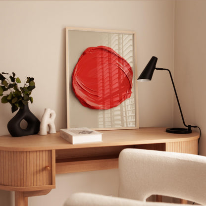 Red Circle Wall Art - Modern Abstract Art Print With Swirling Brushstroke Design