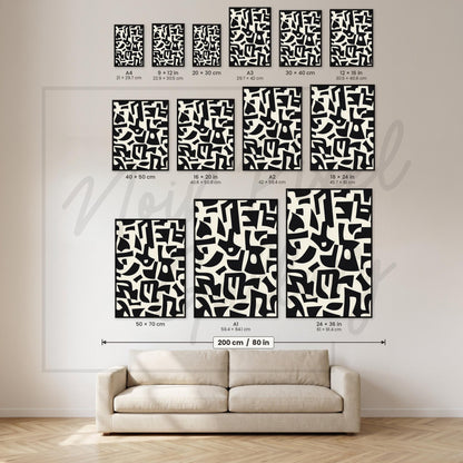 Abstract Wall Art Print – Geometric Black Shapes on Cream | Minimalist Design