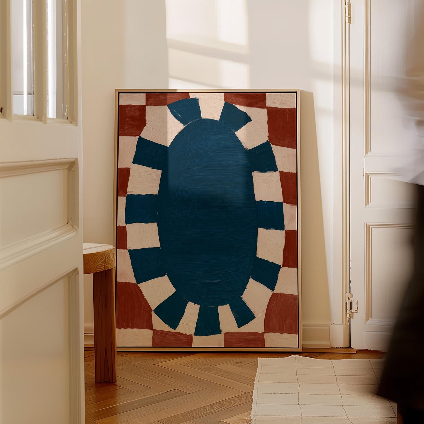 Red and Blue Abstract Canvas Print Modern Geometric Wall Art for Living Room or Office