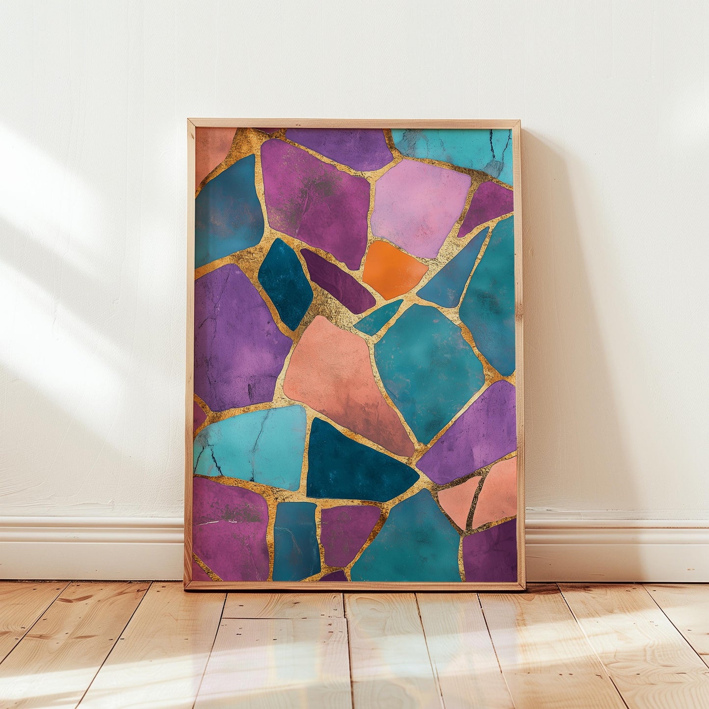 Abstract Wall Art Print - Jewel Tone Wall Art with Gold Geometric Design