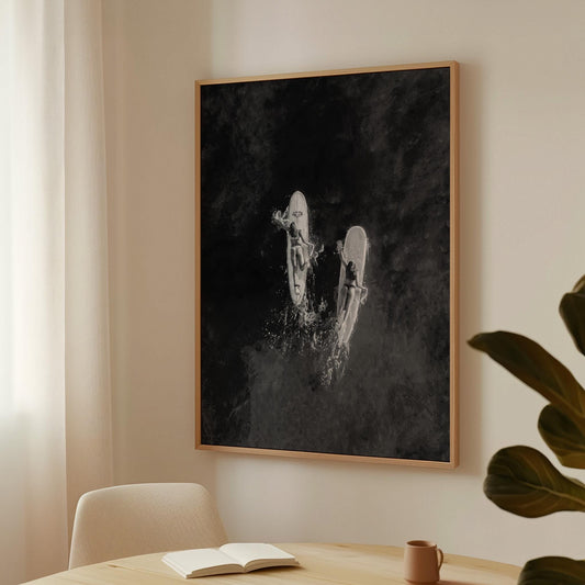 Surfer Wall Art Black and White Canvas Print, Ocean Surfing Minimalist Large Wall Decor for Living Room or Bedroom