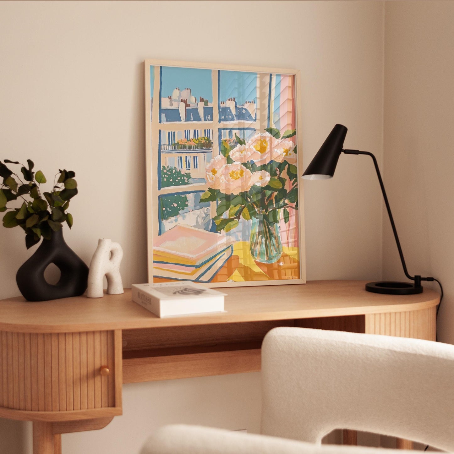 Peony Wall Art Print – Parisian Rooftop Art With Floral Bedroom Decor