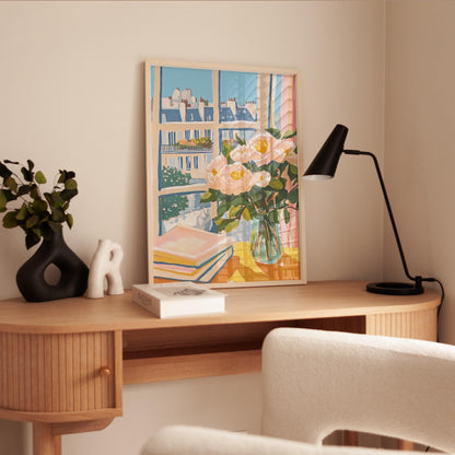 Peony Wall Art Print – Parisian Rooftop Art With Floral Bedroom Decor