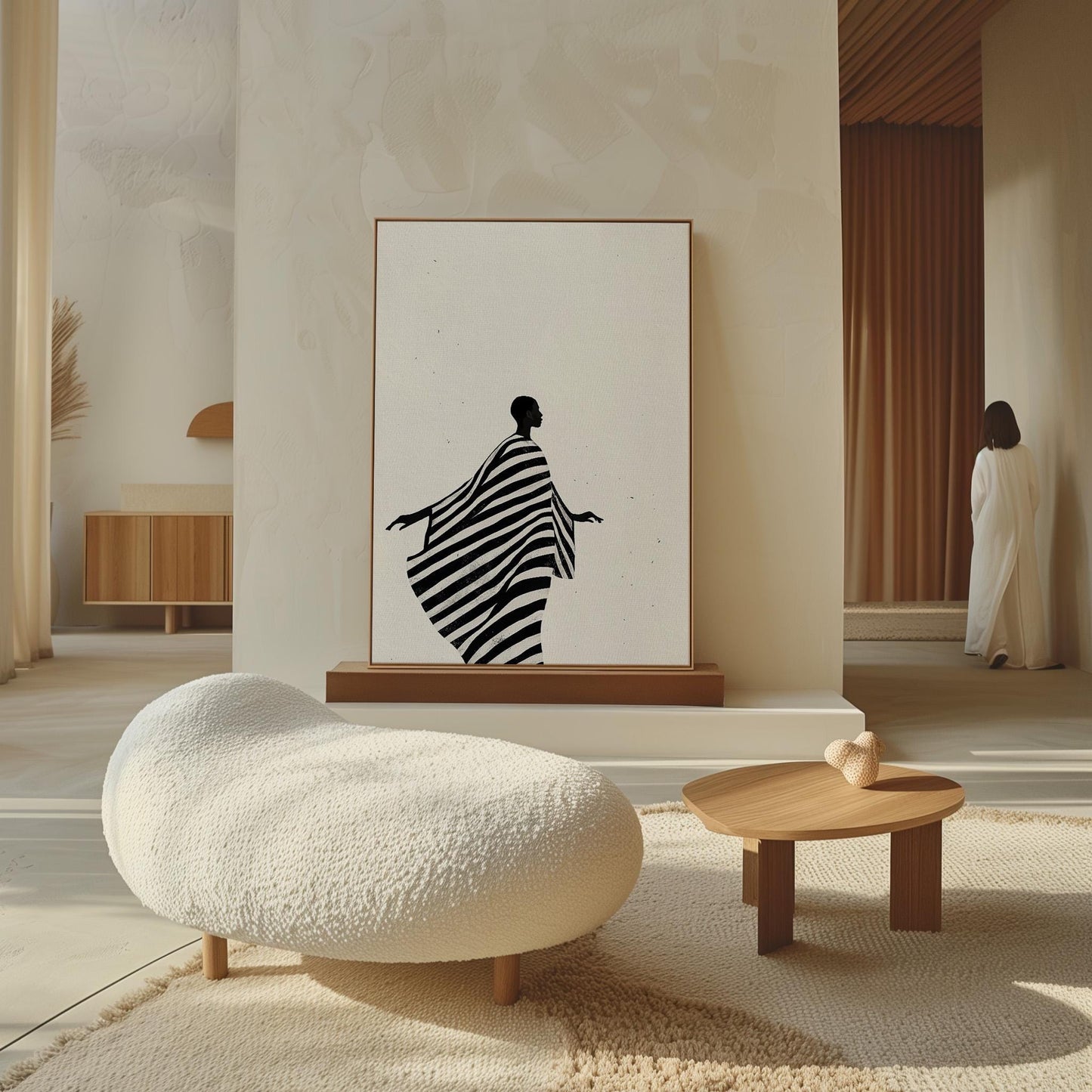 Minimalist Silhouette Wall Art Print Black and White Striped Robe Canvas Modern Portrait Large Living Room Bedroom Decor