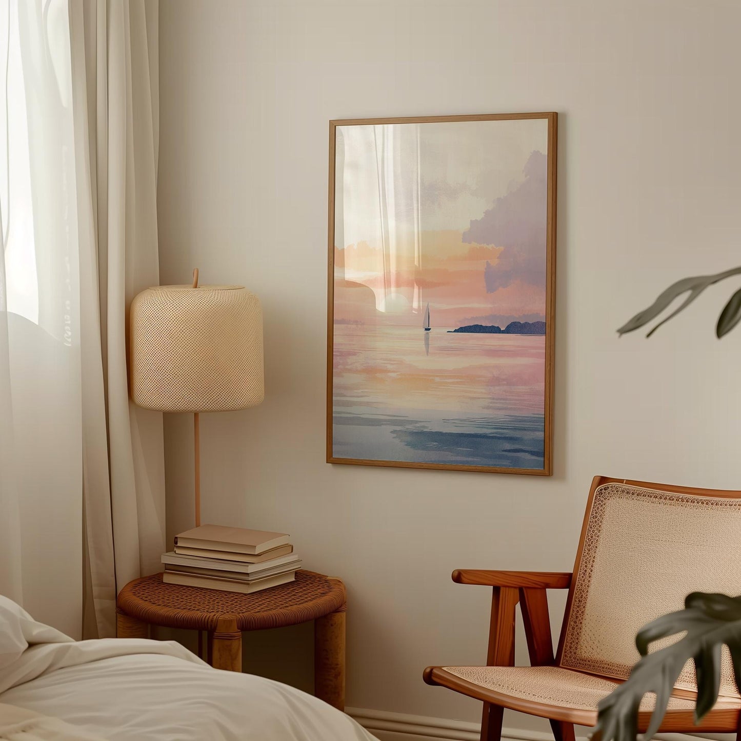 Sunset Sailboat Print – Pastel Seascape Art | Unframed Giclée Wall Decor