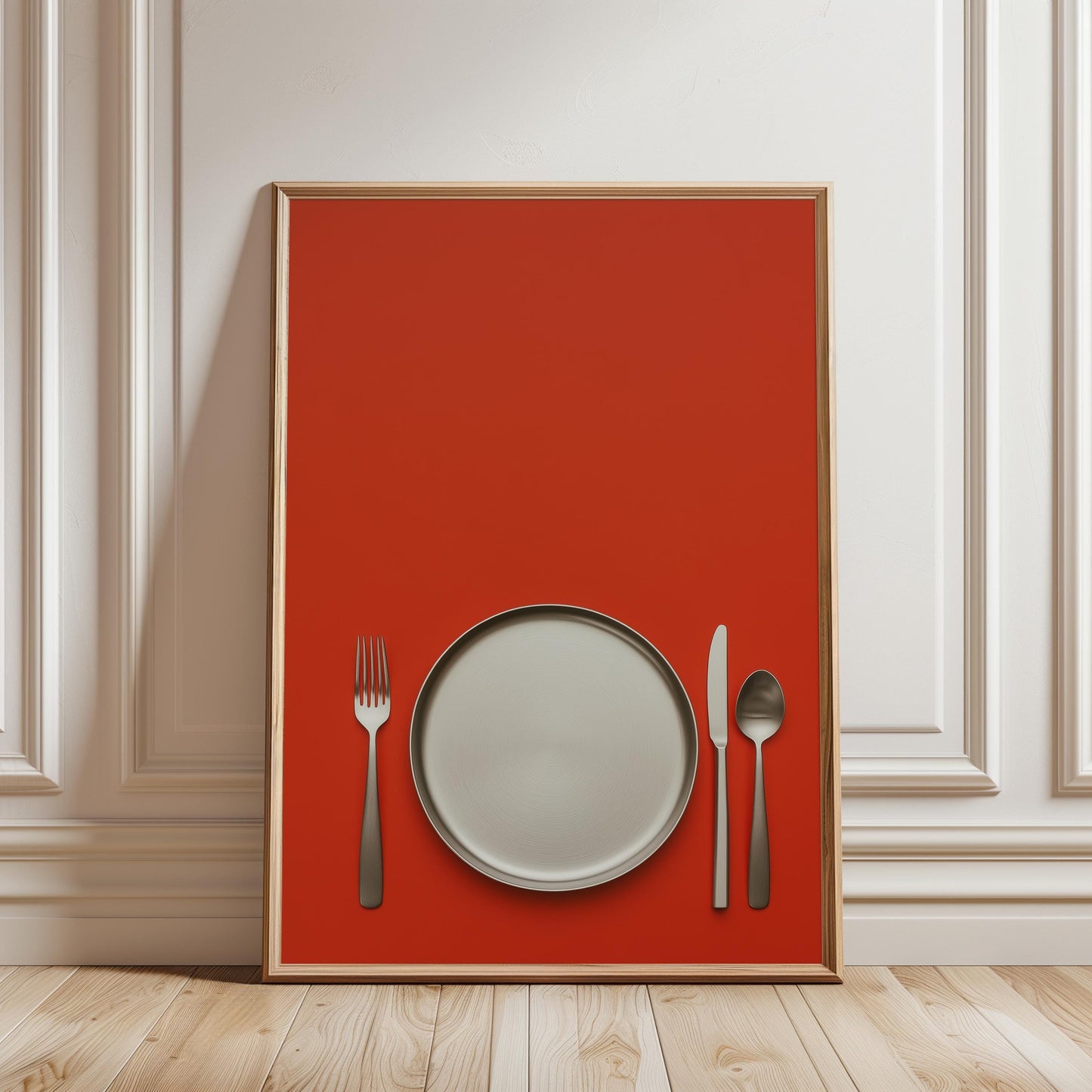 Minimalist Plate Poster - Retro Burnt Orange Kitchen Wall Art Print