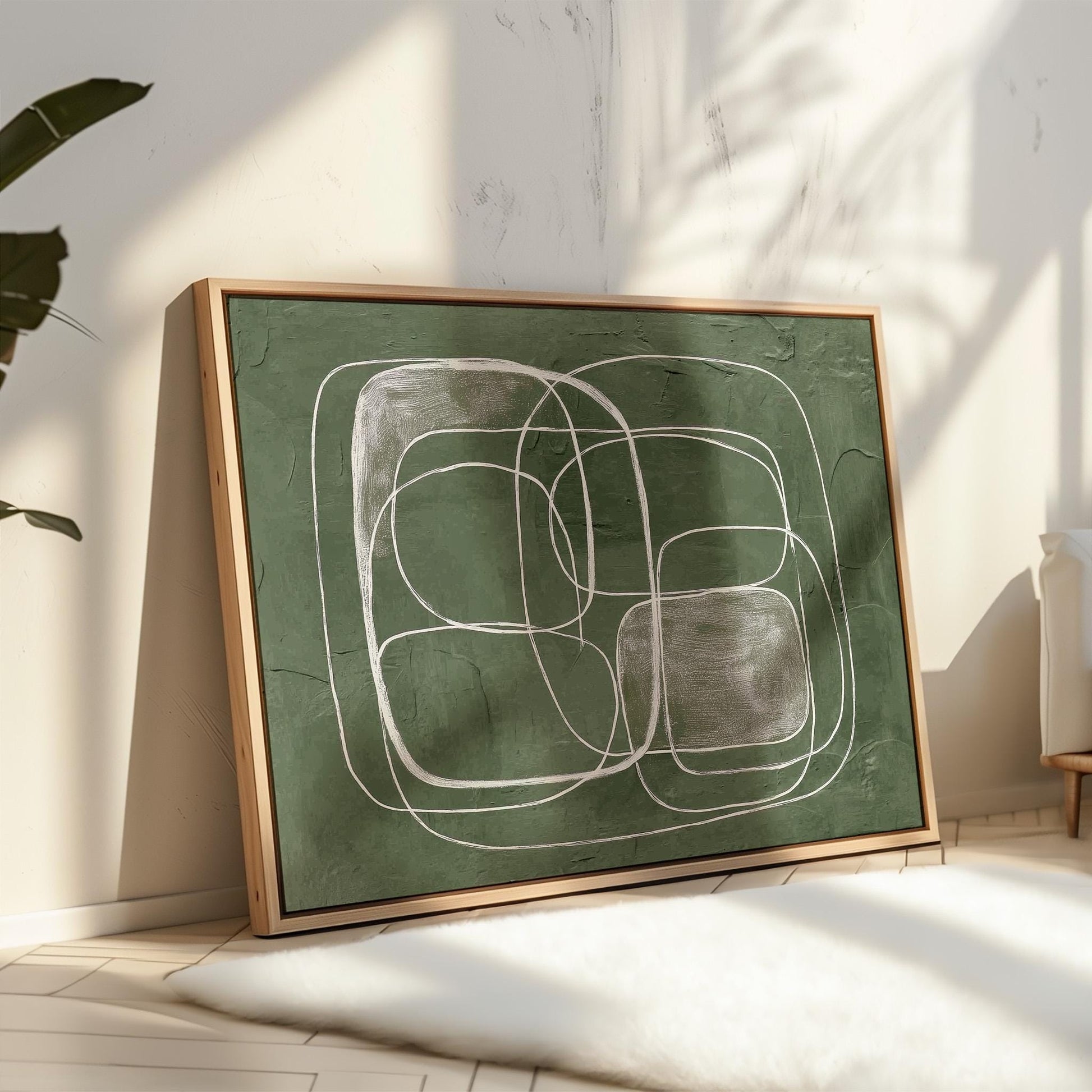 Green Abstract Line Giclée Canvas Print Textured Minimal Wall Art for Living Room or Office Decor