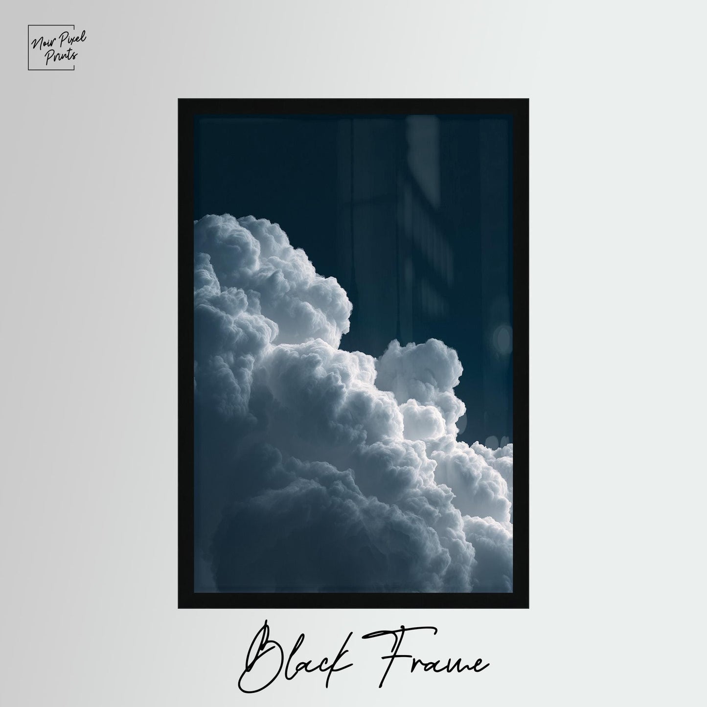 Deep Blue Night Sky Cloud Wall Art – Minimalist Wall Decor with Sustainable Wood Frame