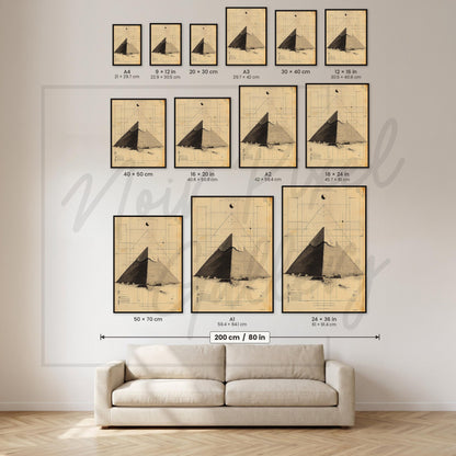 Egyptian Pyramid Poster – Vintage Blueprint Art Print | Sepia Wall Art