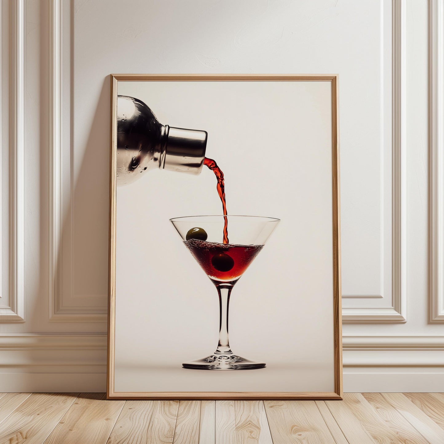 Martini Cocktail Print – Home Bar Decor | Red Wine Pouring Art, Mixology Art Print