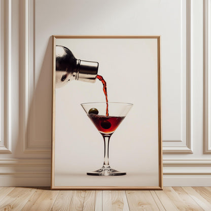 Martini Cocktail Print – Home Bar Decor | Red Wine Pouring Art, Mixology Art Print