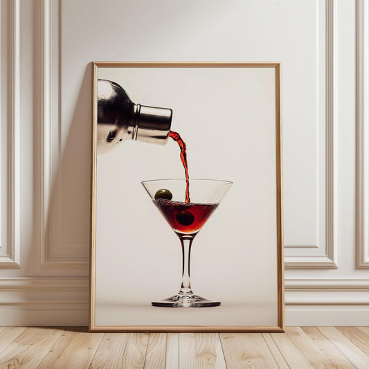 Martini Cocktail Print – Home Bar Decor | Red Wine Pouring Art, Mixology Art Print