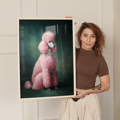 Pink Poodle Wall Print – Emerald Green Dog Art | Ready to Hang Gallery Canvas