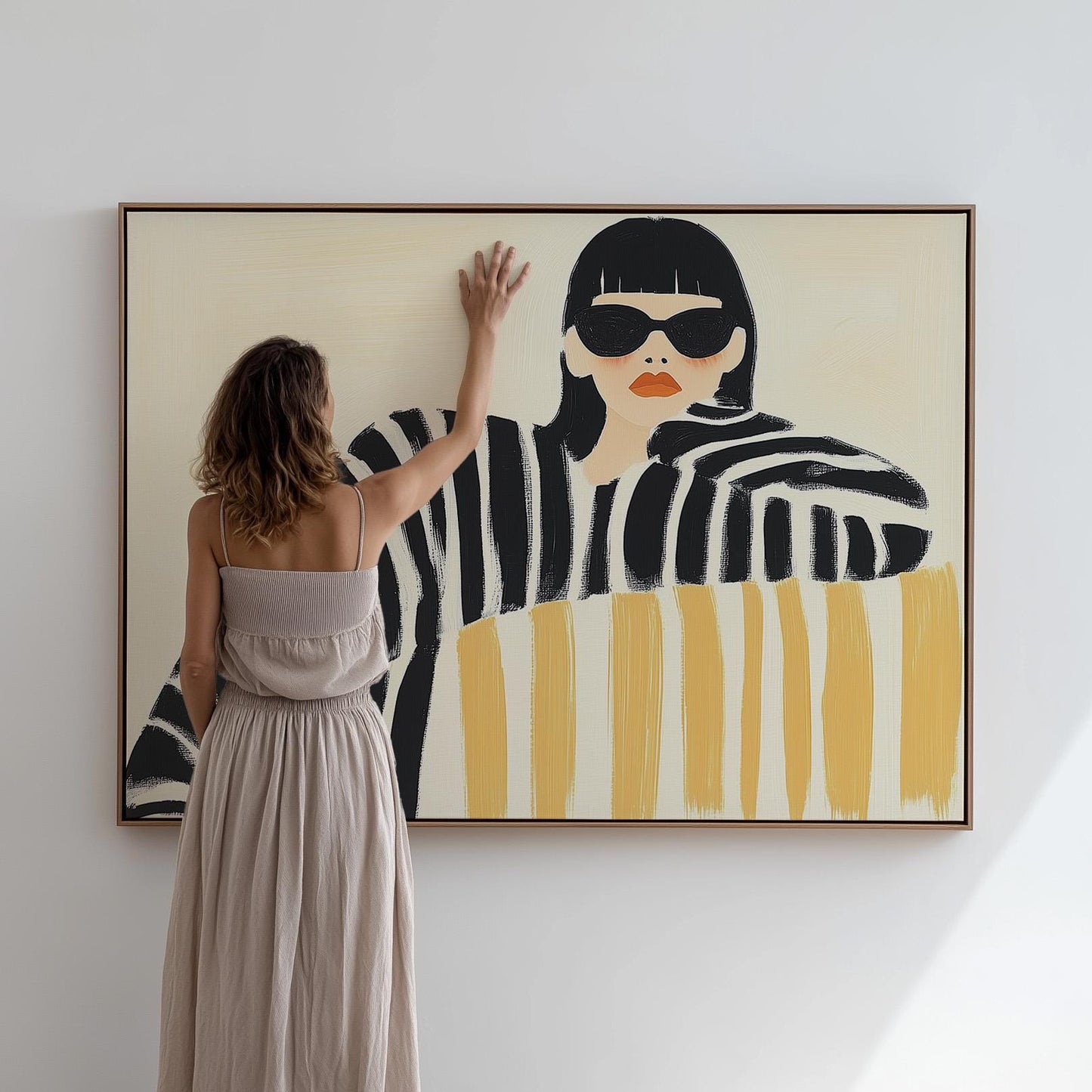 Giclée Canvas Print Woman in Sunglasses Modern Figurative Abstract Wall Art Minimalist Fashion Style for Bedroom or Living Room