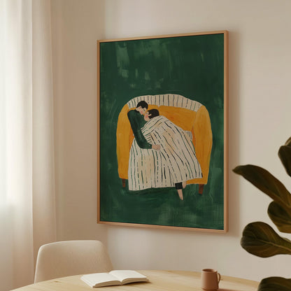 Romantic Couple Wall Art Cozy Embrace Modern Abstract Print Love Bedroom Living Room Decor Anniversary Gift Canvas Painting