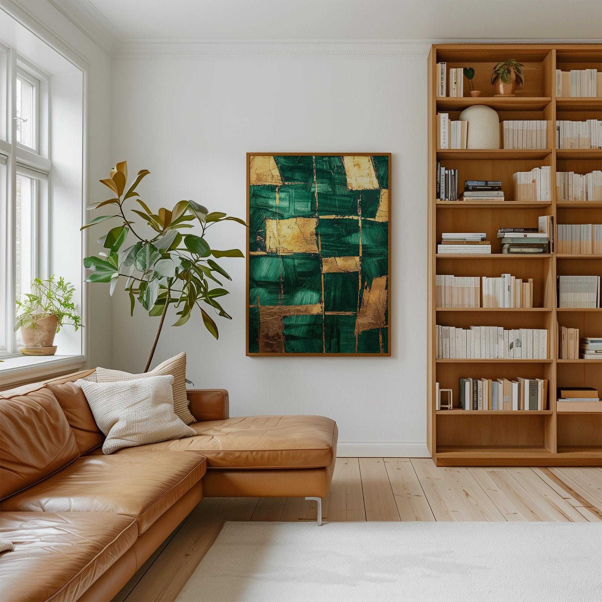 Emerald Green and Gold Abstract Canvas Print, Modern Giclée Wall Art for Dining Room or Elegant Living Space