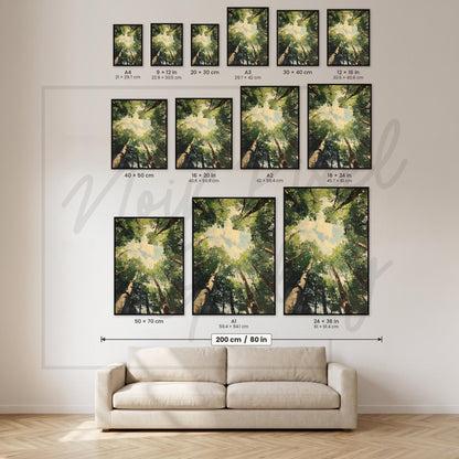 Forest Canopy Wall Art – Vertical Tree Artwork | Calming Nature Poster Print
