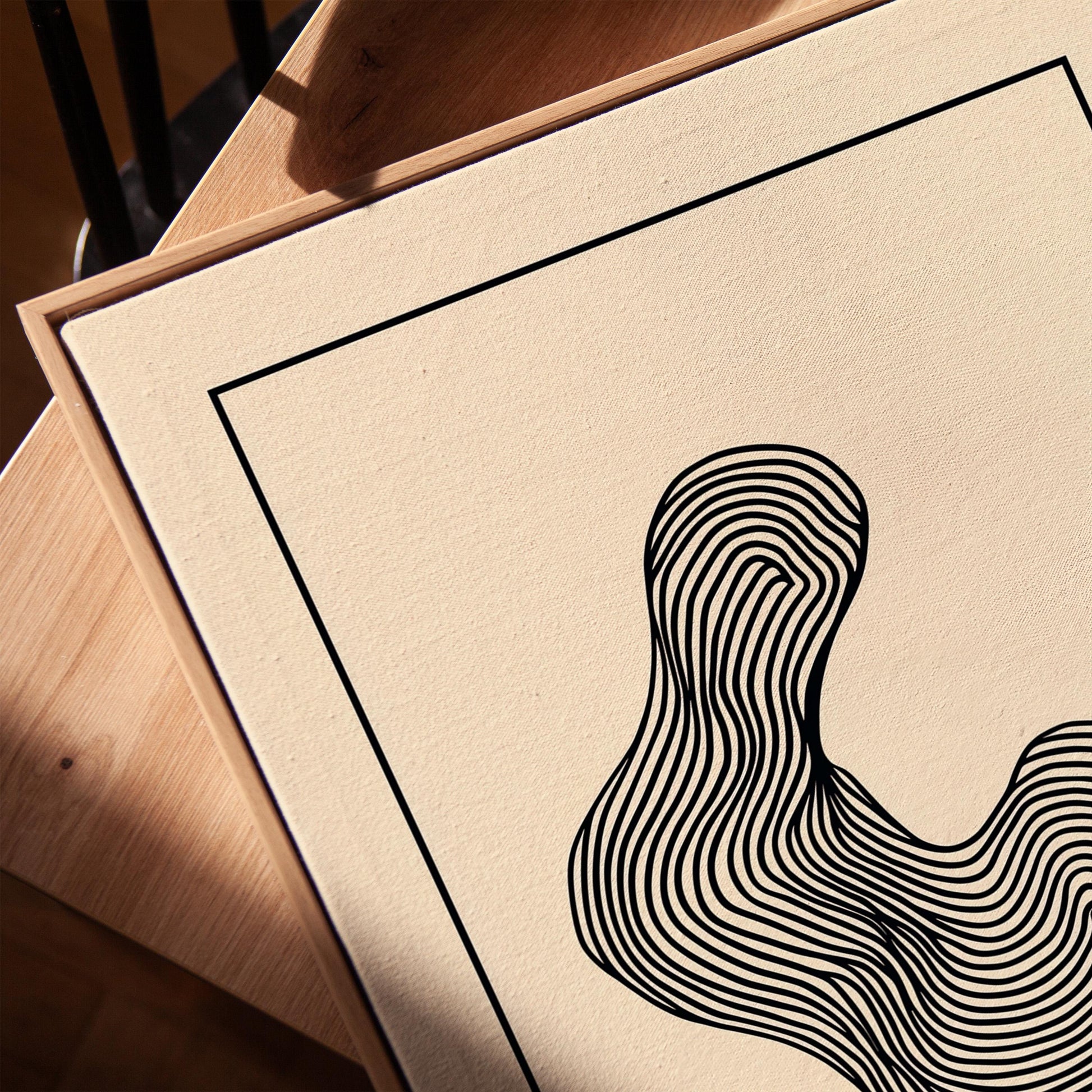 Minimalist Abstract Line Art Canvas Print Black and White Modern Geometric Wall Decor for Living Room or Office