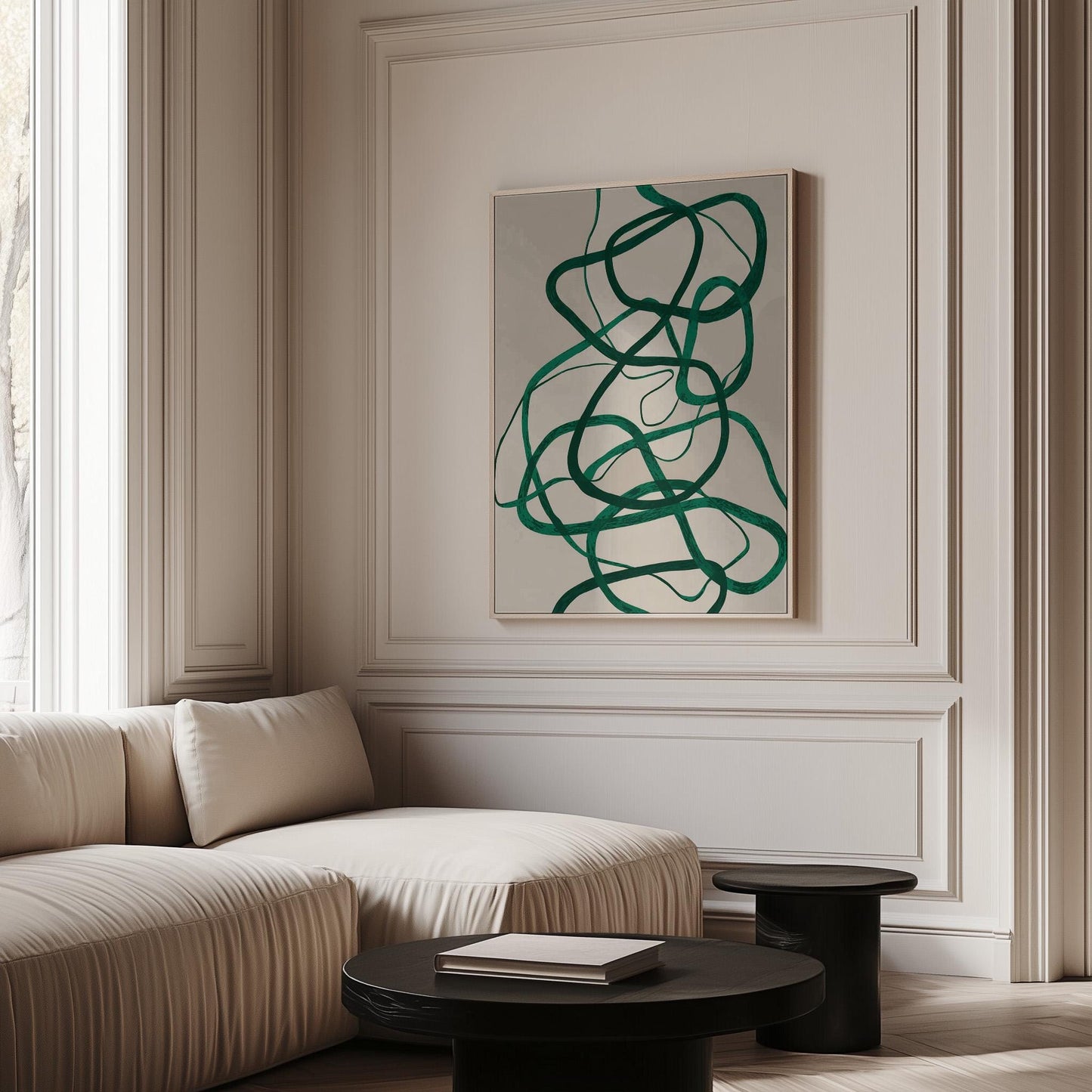 Green Abstract Line Giclée Canvas Print Modern Minimal Wall Art for Scandinavian or Contemporary Home