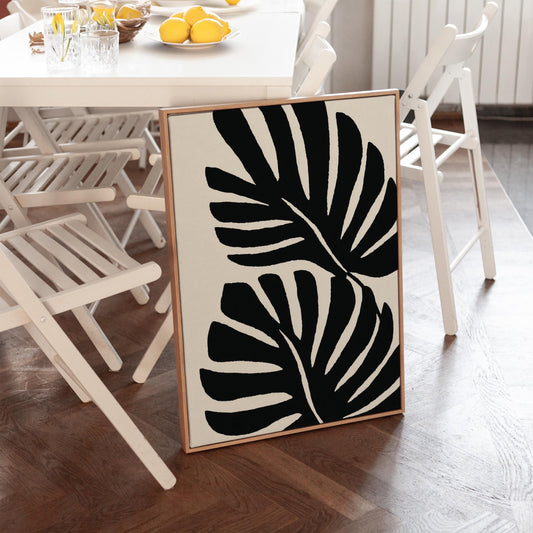 Monstera Leaf Canvas Art Black and White Botanical Print for Dining Room or Bedroom, Minimalist Nature Wall Decor