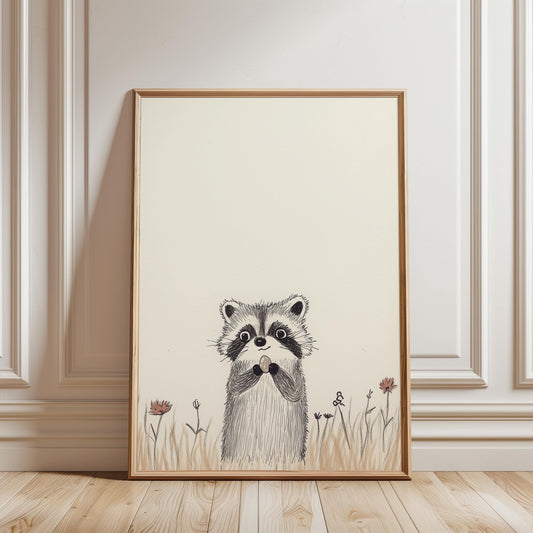 Raccoon Nursery Art Print - Whimsical Woodland Animal Art for Children's Rooms