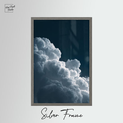 Deep Blue Night Sky Cloud Wall Art – Minimalist Wall Decor with Sustainable Wood Frame