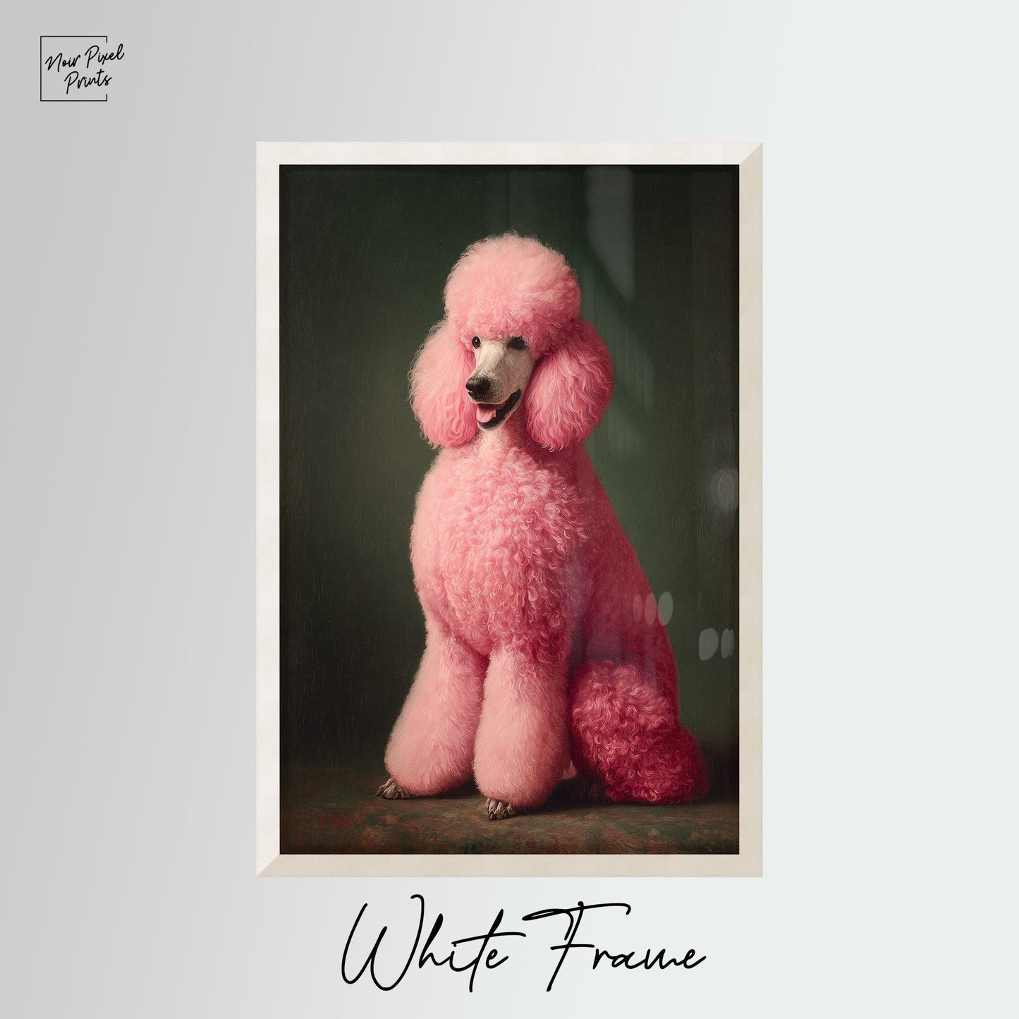 Emerald Green Poodle Art – Maximalist Dog Decor | Framed Canvas Print