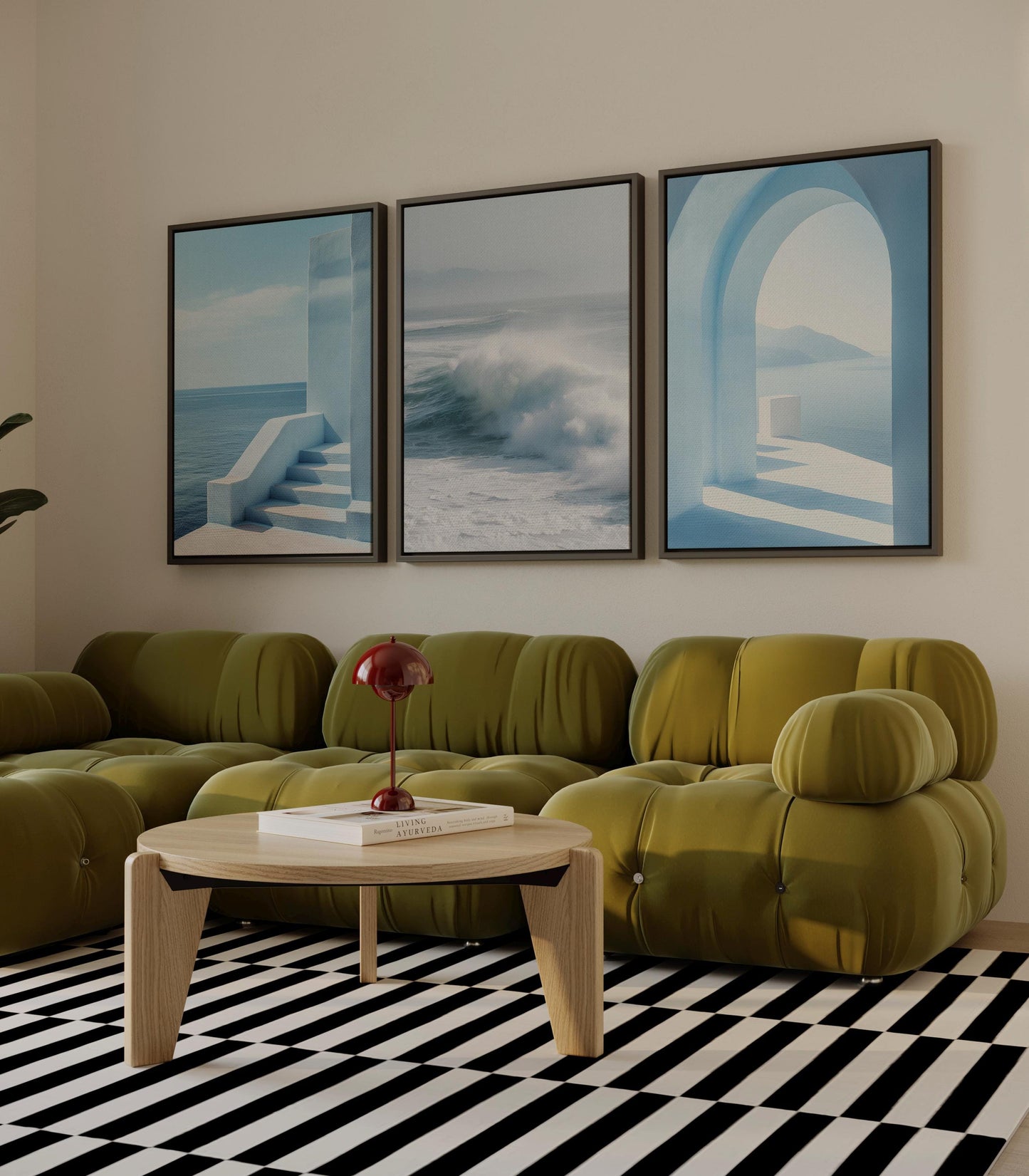Ocean Wave Canvas Art – Modern Abstract Prints | Set of Three Frames