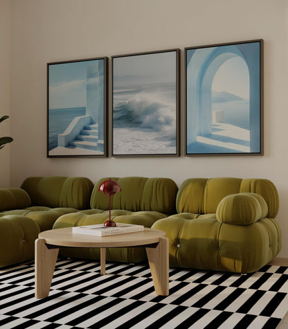 Ocean Wave Canvas Art – Modern Abstract Prints | Set of Three Frames