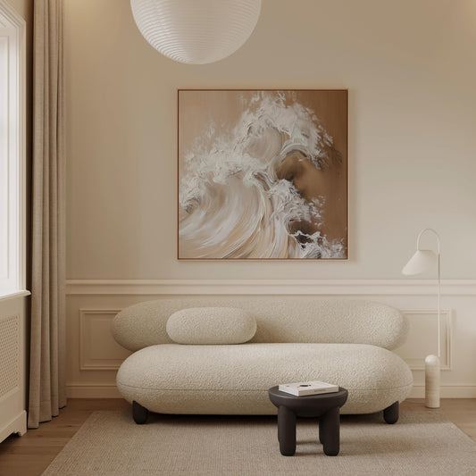 Abstract Ocean Art - Large Beige Canvas Wall Art | Framed Wave Artwork