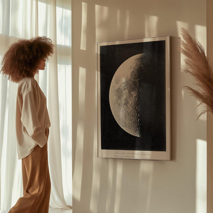 Moon Wall Art Black and White Canvas Print Astronomy Poster Lunar Phase Vintage Style Large Bedroom or Living Room Decor
