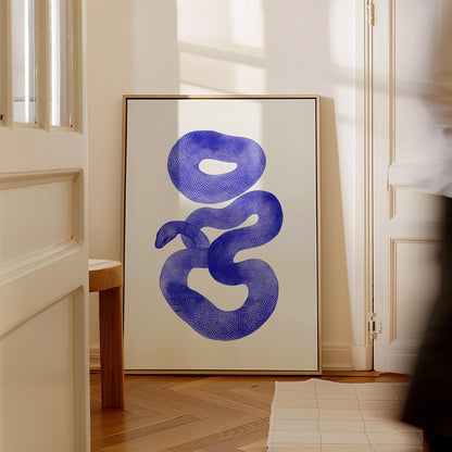 Abstract Blue Serpent Canvas Print Modern Minimalist Wall Art for Living Room or Office Decor