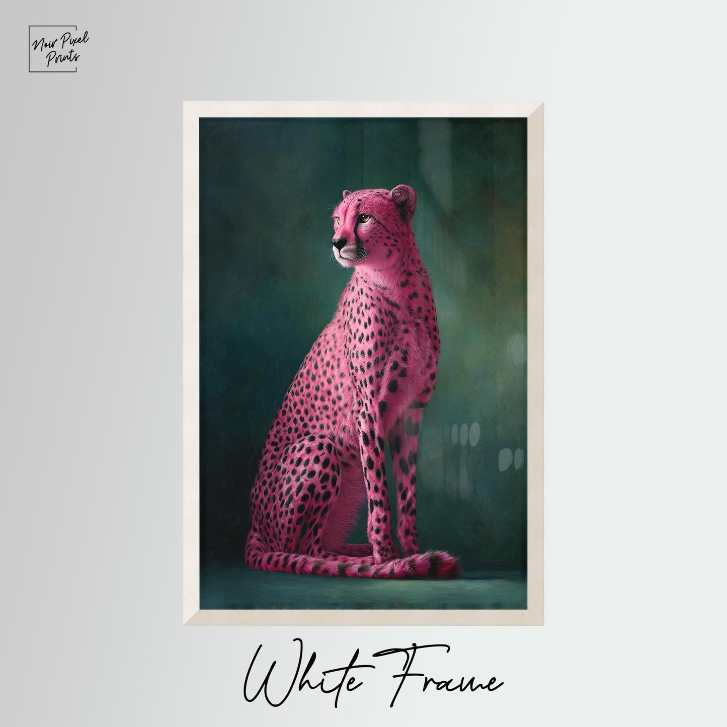 Pink Cheetah Art Print - Emerald Green Wall Art | Maximalist Home Decor Canvas