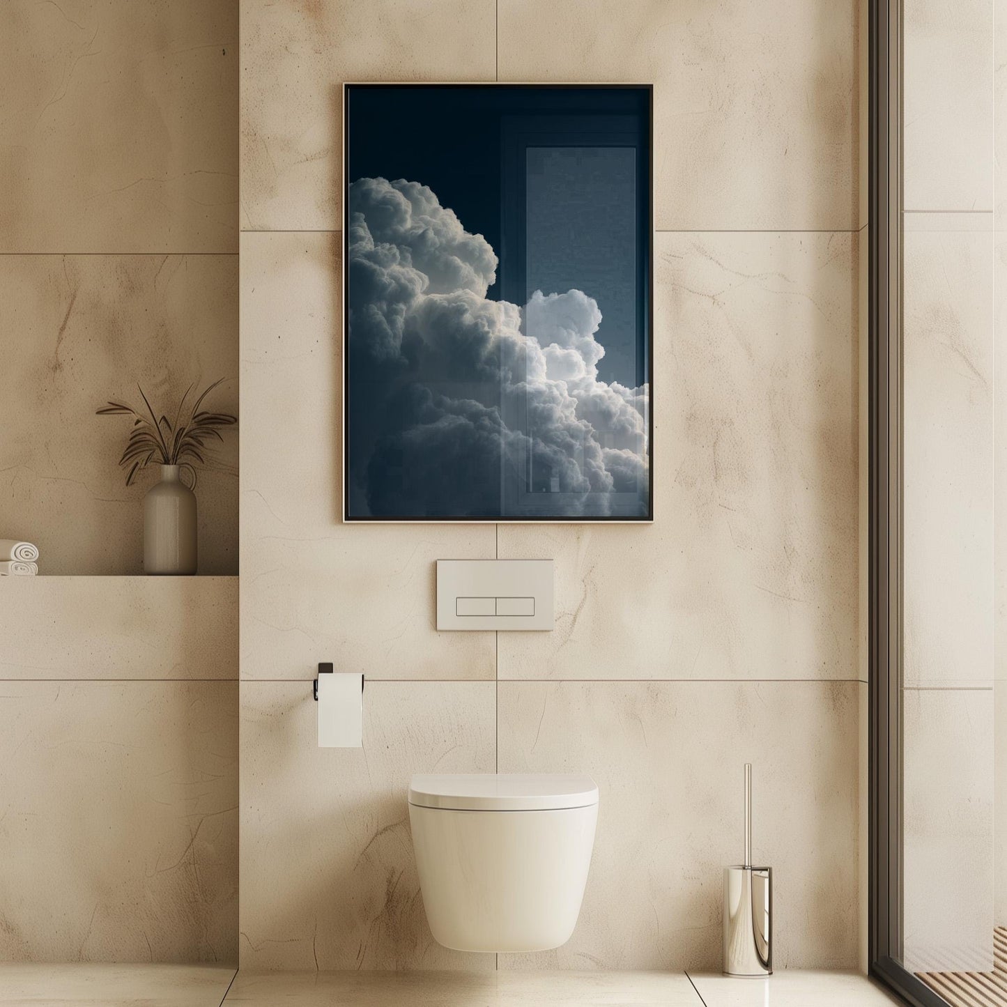 Deep Blue Night Sky Cloud Wall Art – Minimalist Wall Decor with Sustainable Wood Frame