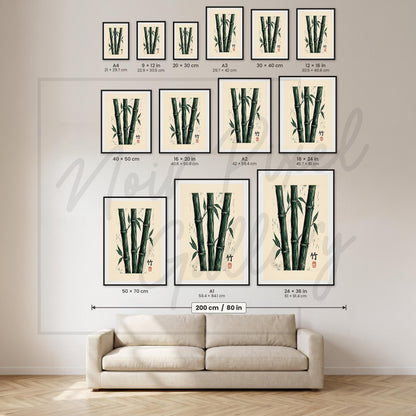 Japanese Bamboo Print - Minimalist Botanical Art | Green Linocut Wall Decor