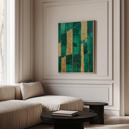Emerald Green Canvas Art - Modern Abstract Wall Decor with Floating Frame