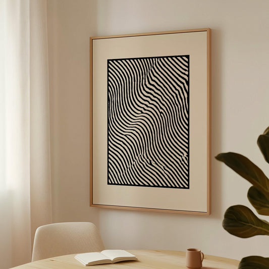 Black and White Abstract Line Art Canvas Print Modern Minimalist Optical Illusion Wall Decor for Living Room or Office