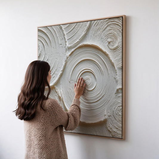 Textured Abstract Circle Canvas Wall Art: Neutral Beige Minimalist Painting, Large Square Modern Artwork for Living Room or Office