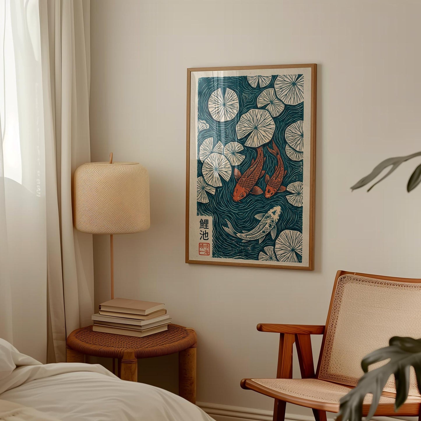 Koi Fish Print – Traditional Japanese Woodblock Art | Teal Orange Wall Art