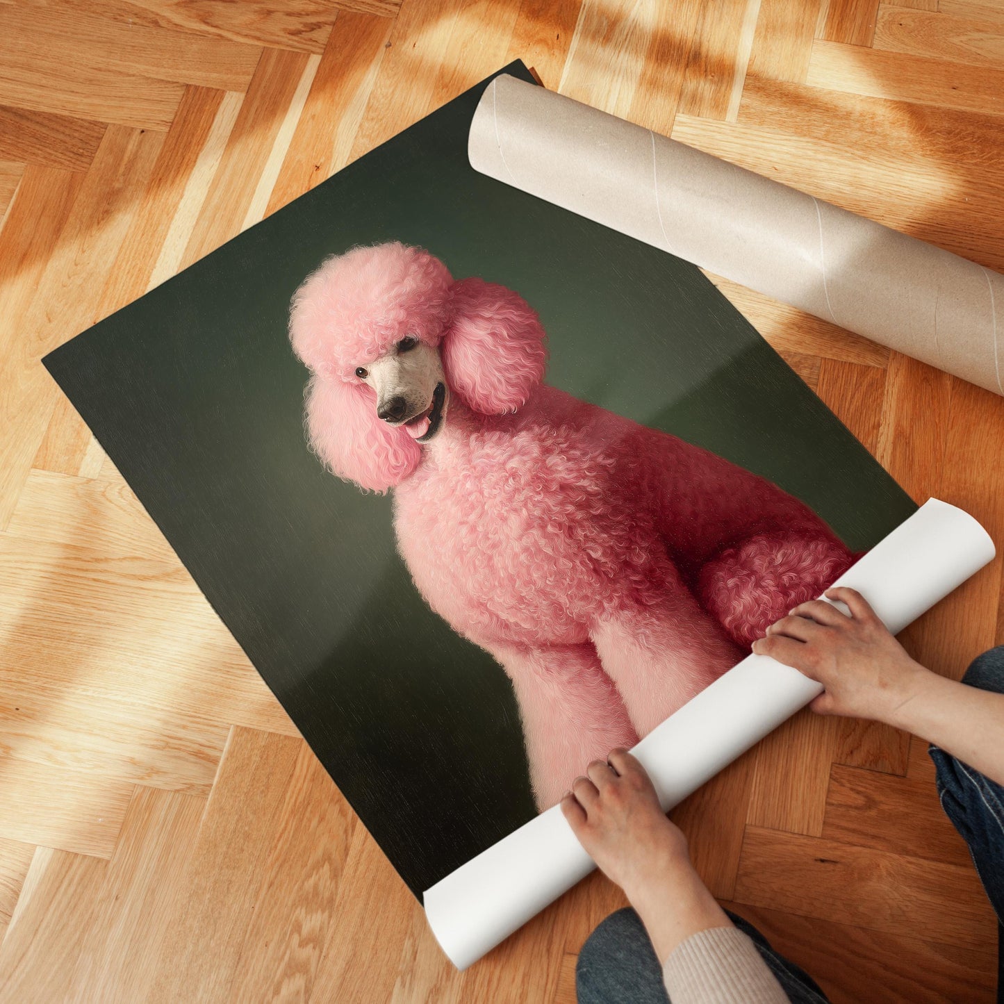 Emerald Green Poodle Art – Maximalist Dog Decor | Framed Canvas Print