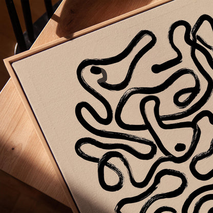 Minimalist Canvas Art – Black and White Abstract Line Art Print with Floating Frame