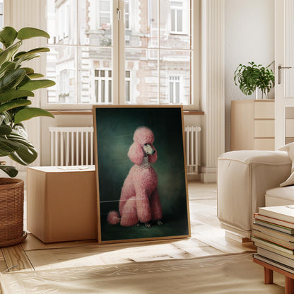 Pink Poodle Wall Print – Emerald Green Dog Art | Ready to Hang Gallery Canvas