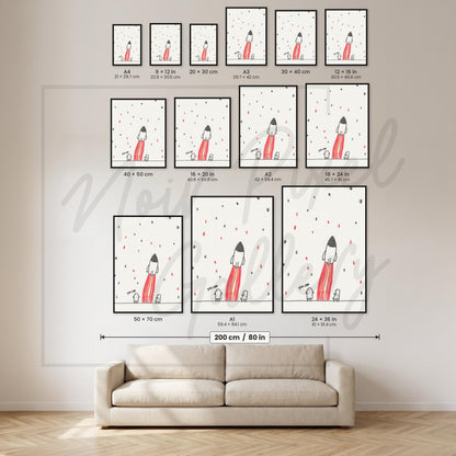Rocket Ship Print – Inspirational Kids Room Decor with Pink Flames
