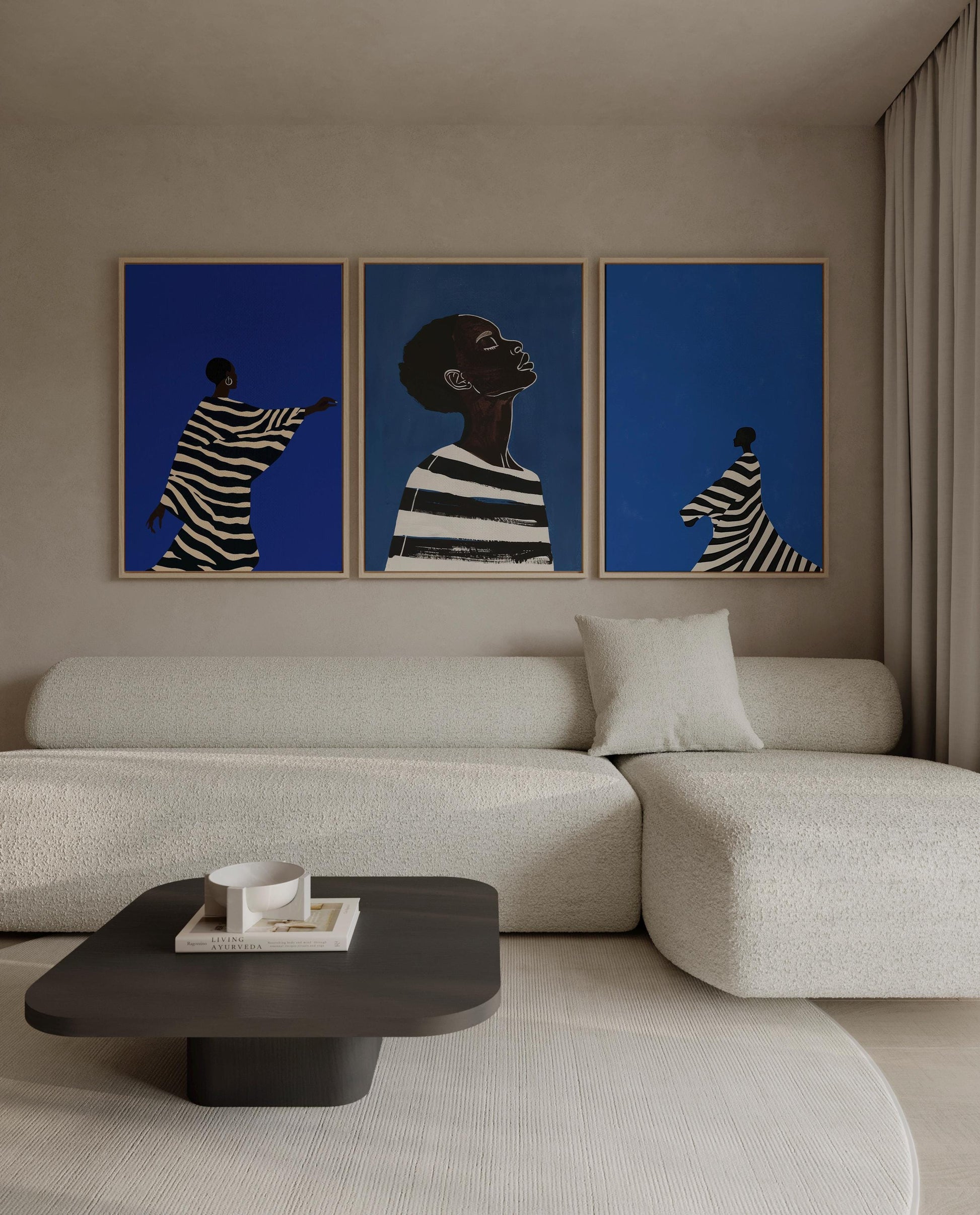 Electric Blue Women Canvas Print Set: Modern Abstract Figurative Art