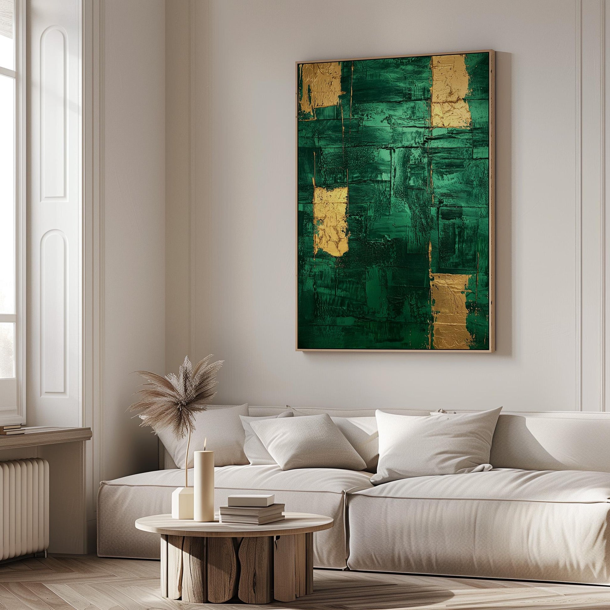 Emerald Green and Gold Textured Giclée Canvas Print Modern Abstract Wall Art for Office or Bedroom