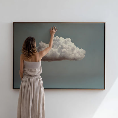 Minimalist Sky Painting – Cloud Canvas Art | Large Cotton Canvas, Floating Wood Frame