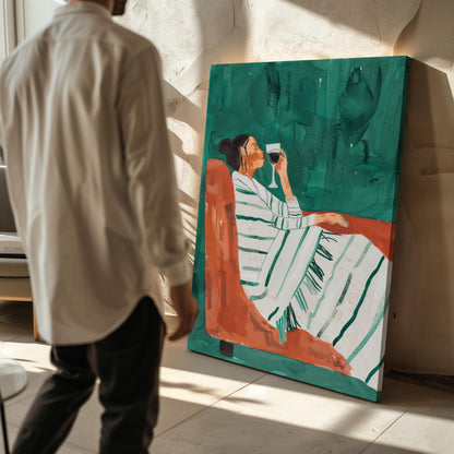 Woman with Wine Glass Canvas Print Modern Minimalist Wall Art for Dining Room or Living Room Stylish Decor