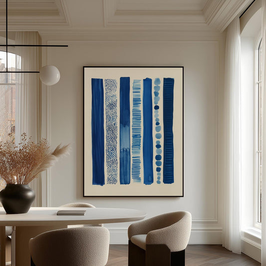 Blue Abstract Striped Canvas Print Modern Geometric Minimalist Wall Art for Living Room or Office Decor