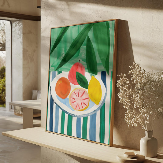 Colorful Fruit Bowl Painting Modern Kitchen Wall Art Abstract Canvas Print for Dining Room or Contemporary Home Decor